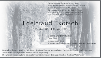 Traueranzeige von Edeltraud Tkotsch von Wetterauer Zeitung