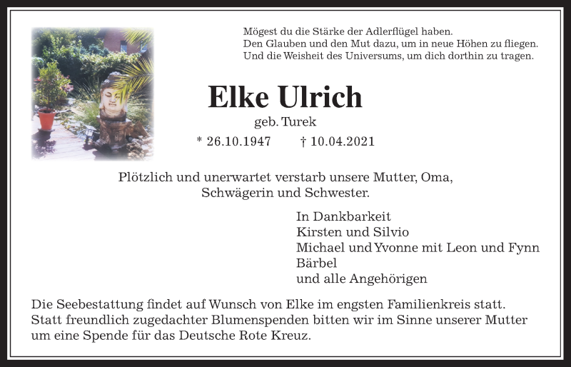  Traueranzeige für Elke Ulrich vom 30.04.2021 aus Wetterauer Zeitung