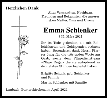 Traueranzeige von Emma Schlenker von Laubacher Anzeiger