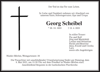 Traueranzeige von Georg Scheibel von Wetterauer Zeitung