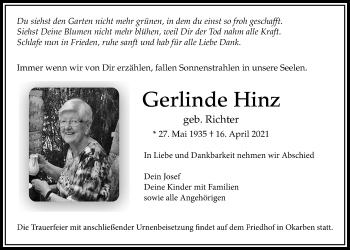 Traueranzeige von Gerlinde Hinz von Bad Vilbel/Karben