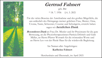 Traueranzeige von Gertrud Fahnert von Wetterauer Zeitung