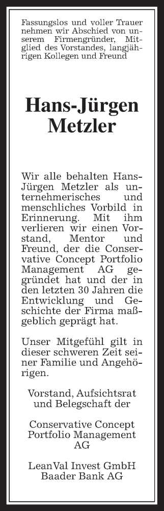Traueranzeige von Hans-Jürgen Metzler von Giessener Allgemeine, Alsfelder Allgemeine