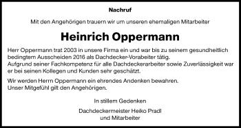 Traueranzeige von Heinrich Oppermann von Giessener Allgemeine, Alsfelder Allgemeine