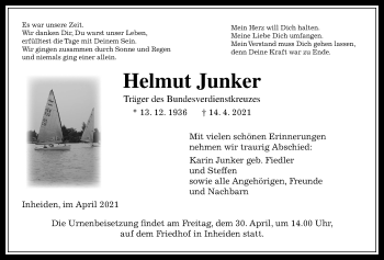 Traueranzeige von Helmut Junker von Giessener Allgemeine, Alsfelder Allgemeine