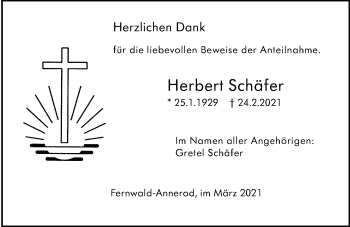 Traueranzeige von Herbert Schäfer von Giessener Allgemeine, Alsfelder Allgemeine