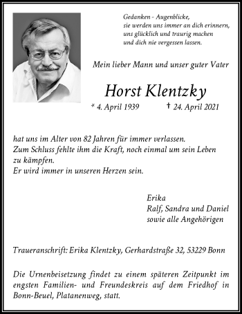 Traueranzeige von Horst Klentzky von Wetterauer Zeitung