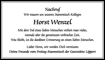 Traueranzeige von Horst Wenzel von Heimatzeitung Grünberg + Laubach