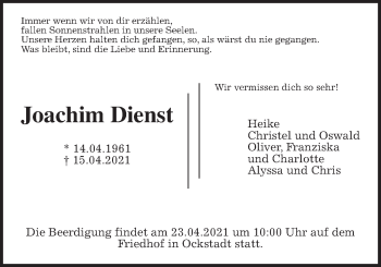 Traueranzeige von Joachim Dienst von Wetterauer Zeitung
