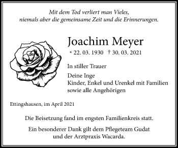 Traueranzeige von Joachim Meyer von Licher Wochenblatt