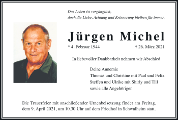 Traueranzeige von Jürgen Michel von Wetterauer Zeitung