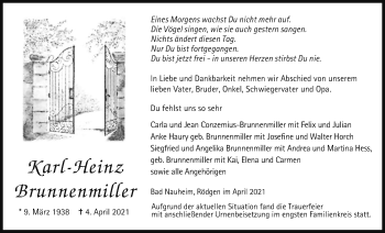 Traueranzeige von Karl-Heinz Brunnenmiller von Wetterauer Zeitung