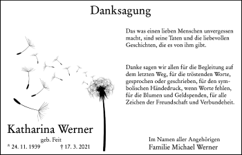 Traueranzeige von Katharina Werner von Giessener Allgemeine, Alsfelder Allgemeine