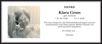 Traueranzeige von Klara Groos von Giessener Allgemeine, Alsfelder Allgemeine