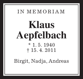 Traueranzeige von Klaus Aepfelbach von Wetterauer Zeitung