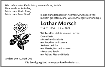 Traueranzeige von Lothar Morsch von Giessener Allgemeine, Alsfelder Allgemeine
