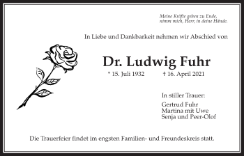 Traueranzeige von Ludwig Fuhr von Wetterauer Zeitung