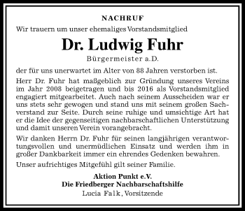 Traueranzeige von Ludwig Fuhr von Wetterauer Zeitung