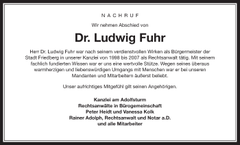 Traueranzeige von Ludwig Fuhr von Wetterauer Zeitung