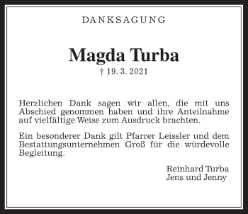 Traueranzeige von Magda Turba von Rabenauer Zeitung