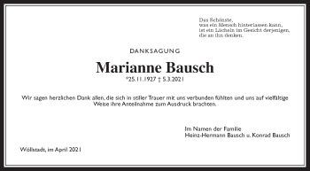 Traueranzeige von Marianne Bausch von Wetterauer Zeitung