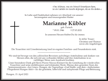 Traueranzeige von Marianne Kübler von Licher Wochenblatt
