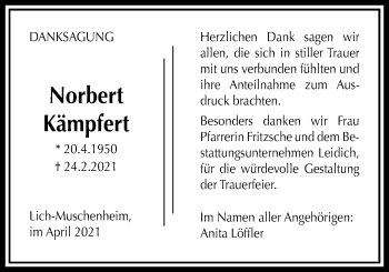 Traueranzeige von Norbert Kämpfert von Licher Wochenblatt