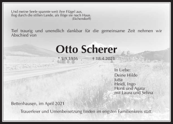 Traueranzeige von Otto Scherer von Giessener Allgemeine, Alsfelder Allgemeine