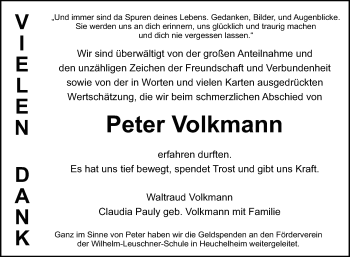 Traueranzeige von Peter Volkmann von Giessener Allgemeine, Alsfelder Allgemeine