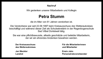 Traueranzeige von Petra Stumm von Wetterauer Zeitung