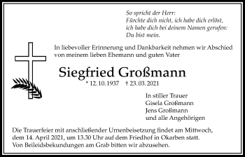 Traueranzeige von Siegfried Großmann von Bad Vilbel/Karben