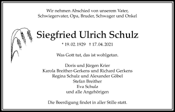 Traueranzeige von Siegfried Ulrich Schulz von Bad Vilbel/Karben