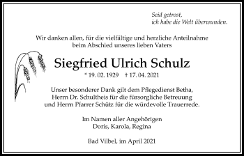 Traueranzeige von Siegfried Ulrich Schulz von Bad Vilbel/Karben