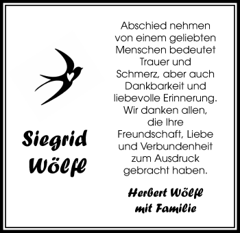 Traueranzeige von Sigrid Wölfl von Bad Vilbel/Karben