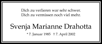 Traueranzeige von Svenja Marianne Drahotta von Bad Vilbel/Karben