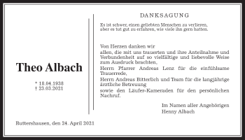 Traueranzeige von Theo Albach von Giessener Allgemeine, Alsfelder Allgemeine