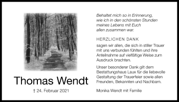 Traueranzeige von Thomas Wendt von Wetterauer Zeitung