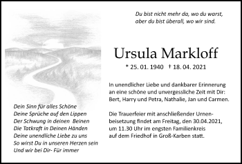 Traueranzeige von Ursula Markloff von Bad Vilbel/Karben