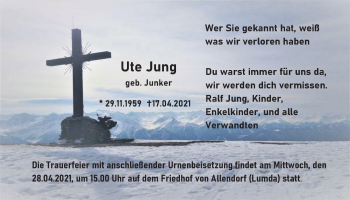 Traueranzeige von Ute Jung von Giessener Allgemeine, Alsfelder Allgemeine
