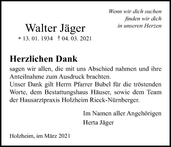 Traueranzeige von Walter Jäger von Pohlheimer Nachrichten