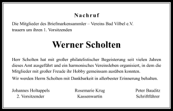 Traueranzeige von Werner Scholten von Bad Vilbel/Karben