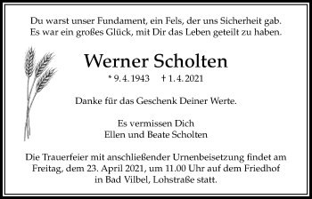 Traueranzeige von Werner Scholten von Bad Vilbel/Karben