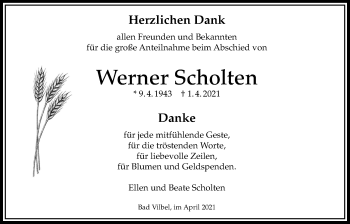Traueranzeige von Werner Scholten von Bad Vilbel/Karben
