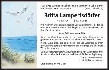 Traueranzeige von Britta Lampertsdörfer von Giessener Allgemeine, Alsfelder Allgemeine