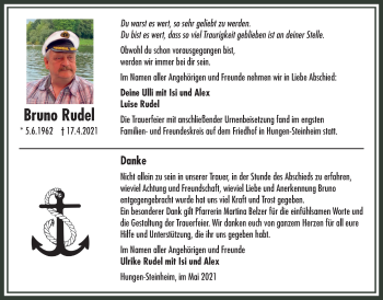 Traueranzeige von Bruno Rudel von Licher Wochenblatt