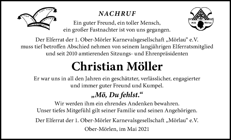  Traueranzeige für Christian Möller vom 04.05.2021 aus Wetterauer Zeitung