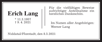 Traueranzeige von Erich Lang von Wetterauer Zeitung
