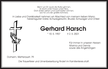 Traueranzeige von Gerhard Harsch von Wetterauer Zeitung