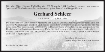 Traueranzeige von Gerhard Schleer von Laubacher Anzeiger