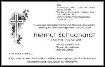 Traueranzeige von Helmut Schuchardt von Wetterauer Zeitung